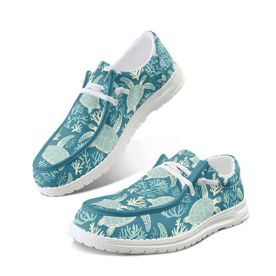 Sea Turtle Canvas Loafers, Ocean Lover Slip-Ons