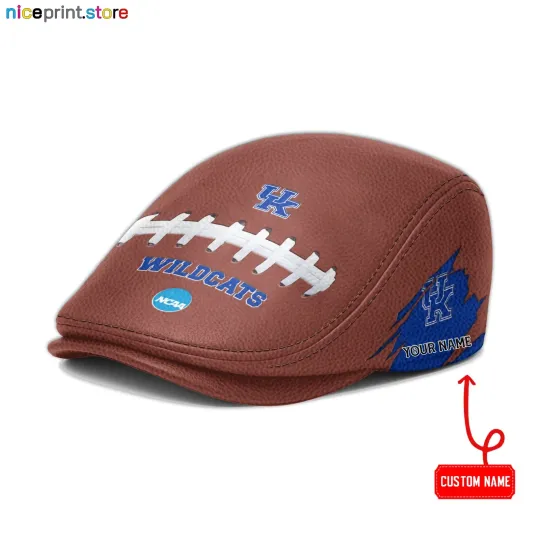 Kentucky Team Wildcats Leather Jeff Cap NCAA Driver Cap NCAA Leather Flat Cap