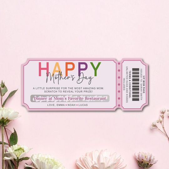 Personalized Happy Mother’s Day Scratch Card – Custom Mothers Day Gift and Surprise Spa Ticket