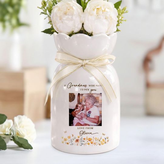 Personalized Grandma Ceramic Flower Vase,Mother's Day Gift for Grandma, Custom Photo Grandma Gift, Birthday Gift For Mum, Nana Gift,Mom gift