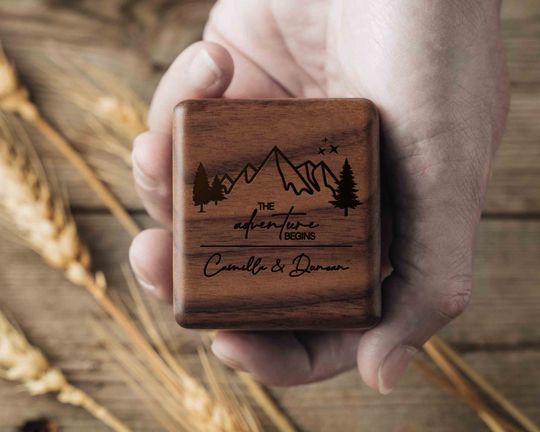 Valentines Day Gifts, Engraved Wooden Ring Box, Wedding Gift, Ring Bearer Holder