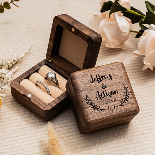 Personalized Wedding Ring Box, Custom Wood Ring Box, Ring Box Holder, Proposal Ring Box