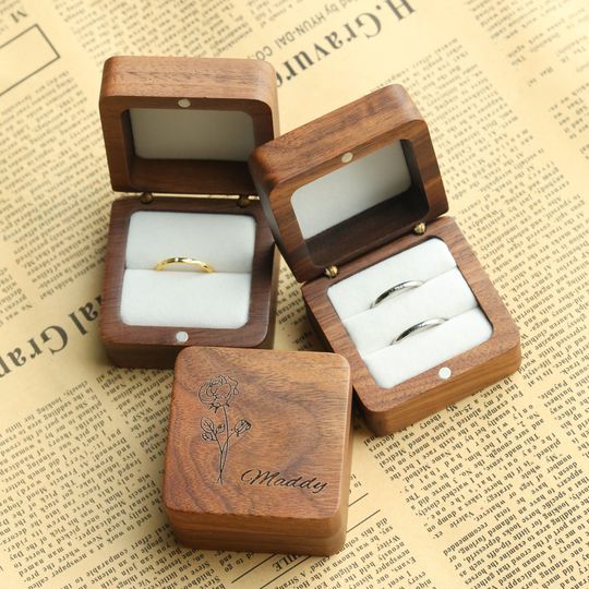 Personalized Wooden Ring Box, Engraved Proposal Ring Holder, Romantic Gift for Her