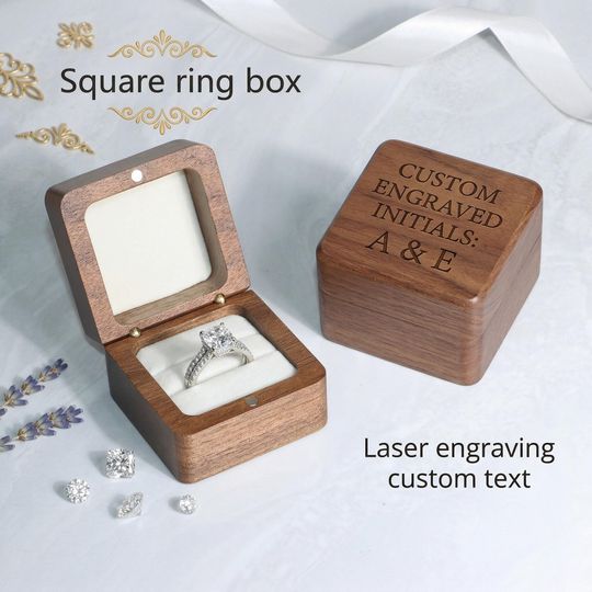 Personalized Walnut Ring Box: Custom Engraved Wooden Wedding Ring Holder