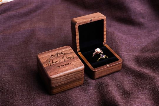 Personalized Wooden Ring Box for Wedding & Engagement with Engraving