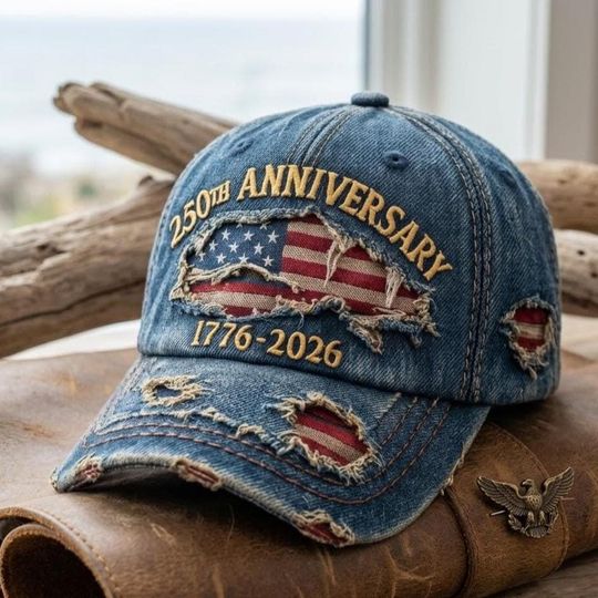 USA 250th Anniversary Distressed Denim Baseball Cap, 1776 2026 Patriotic Embroidered Vintage Hat, 4th July Gift