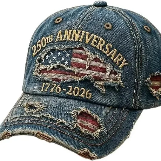250th Anniversary USA Flag Distressed Denim Skull Baseball Cap Sun Hat 1776-2026