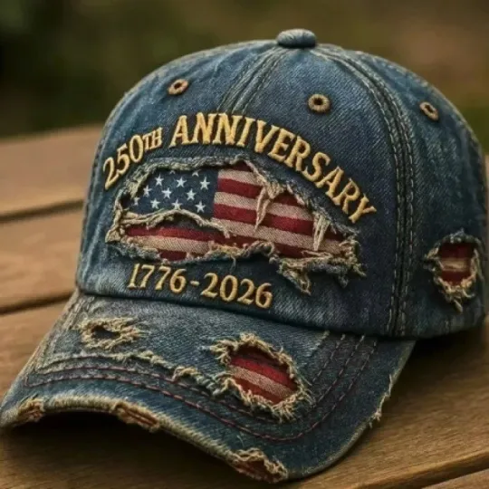 250th US Anniversary Denim Hat 1776–2026 Simulation print Patriotic Baseball Cap