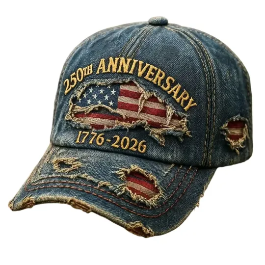 250th Anniversary USA Flag Distressed Denim Skull Baseball Cap Sun Hat 1776-2026