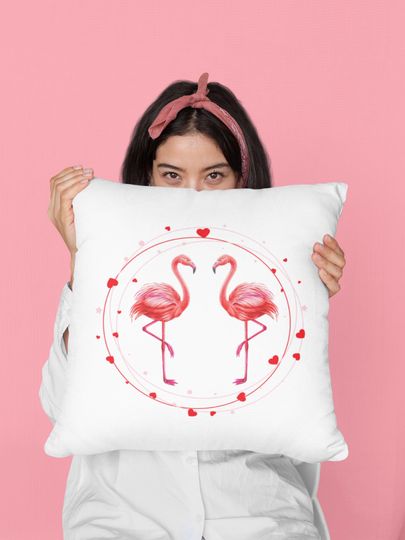 Discover Flamingo & Hearts Love Design Soft Cotton Pillow Cover