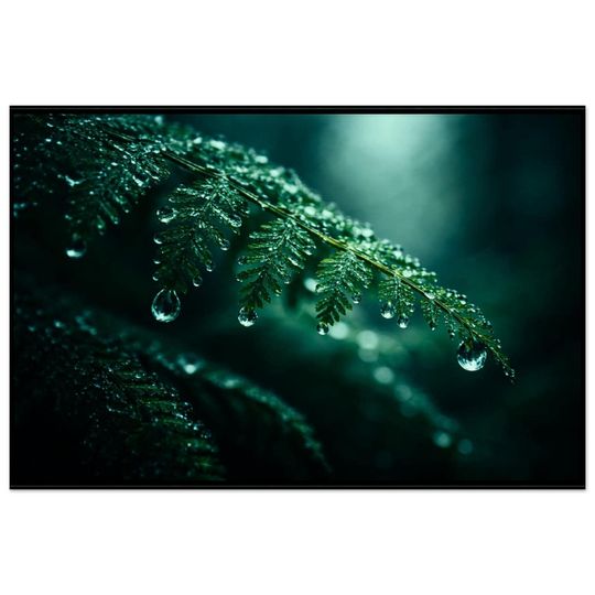 Discover Emerald Rain  Dew on Forest Branch Wall Art