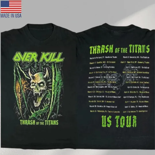 Discover TRENDING - Overkill 2 SidesThrash Of The Titans US Tour 2026 T-Shirt S-5XL