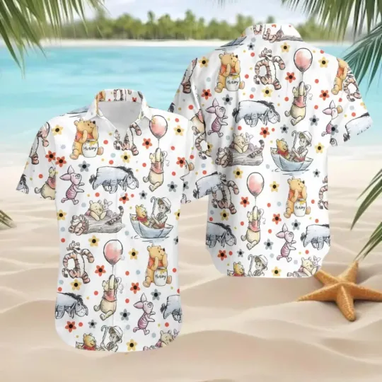 Discover Pooh and Friends Hawaiian Button Down Shirt Unisex Adults