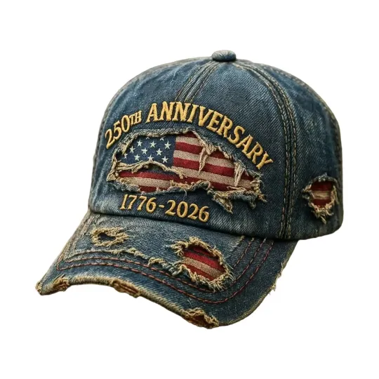 US 250th Anniversary Hat, Denim Baseball Cap, Patriotic 1776–2026 American