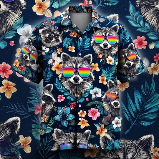 Discover Tropical Raccoon Print Hawaiian Shirt for Men and Women, Summer Beach Casual Outfit, Family Matching Clothing
