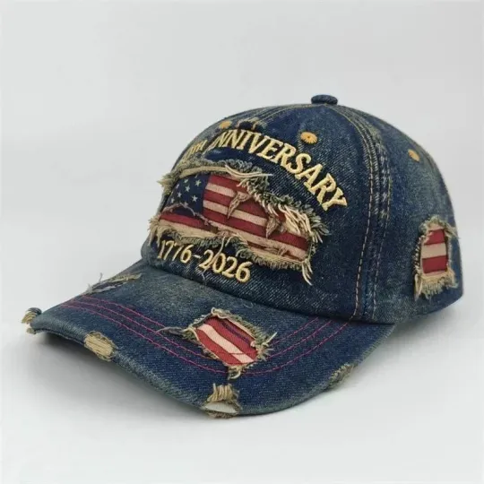 US 250th Anniversary Hat Denim Baseball Cap Patriotic 1776–2026 American