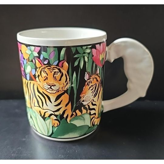 VTG Vitromaster RAIN FOREST Coffee Tea Mug Parrot Handle 1993 Sue Zipkin Design