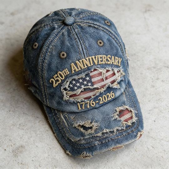 US 250th Anniversary Distressed Baseball Cap | Patriotic Embroidered Vintage Hat