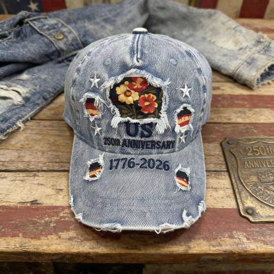 Vintage Floral Embroidered USA 250th Anniversary Baseball Cap (1776-2026)