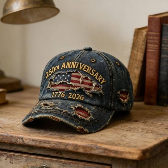 Embroidery USA 250th Anniversary Distressed Baseball Cap,Gift for Patriots