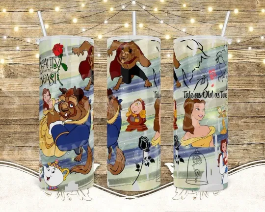 Discover 20oz Stainless Steel Tumbler with Lid and Straw - Beauty and the Beast Design