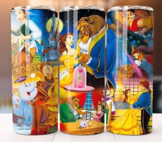 Beauty and Beast Tumbler 20oz with Lid and Straw Stainless Steel Hot Cold Drink Cup