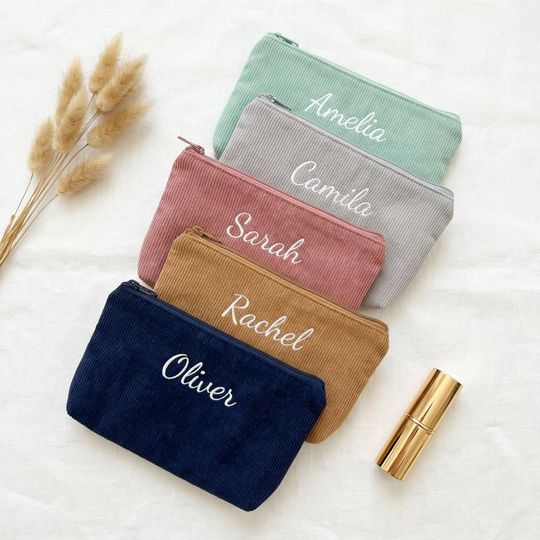 Personalized Corduroy Travel Toiletry Bag, Custom Name Chenille with Embroidered Lettering, Birthday Gift for Her, Mom, Bridesmaid Gifts