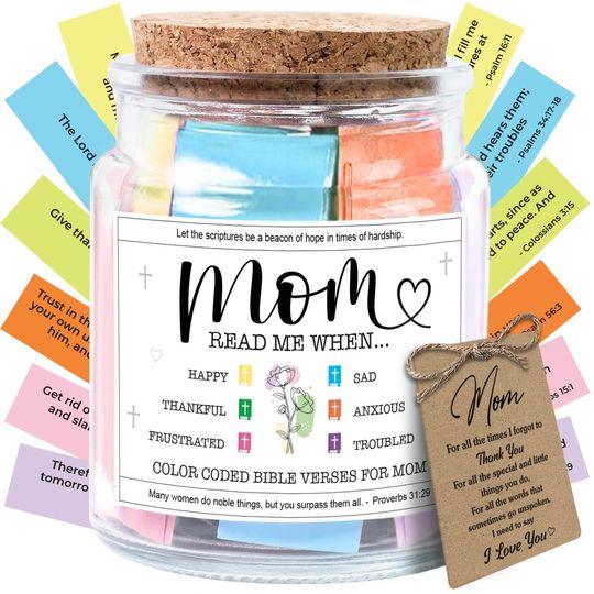 Mom Bible Verse Jar, Daily Encouragement Scripture, Christian Mothers Day Gift for Mom