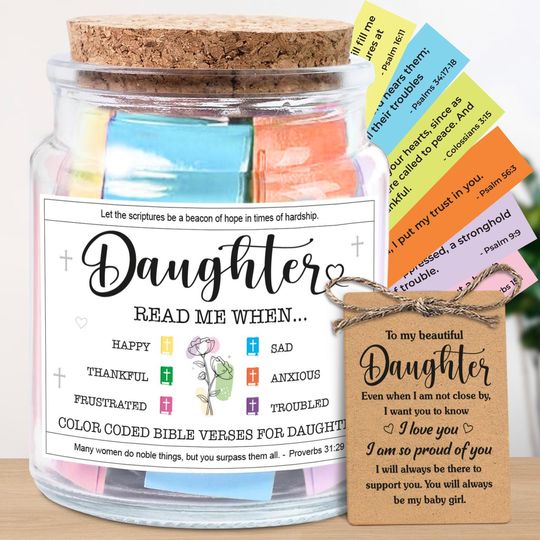 Discover Bible Verse Jar Gift for Daughter, Faith Encouragement, Read This When, Birthday, Easter Gifts