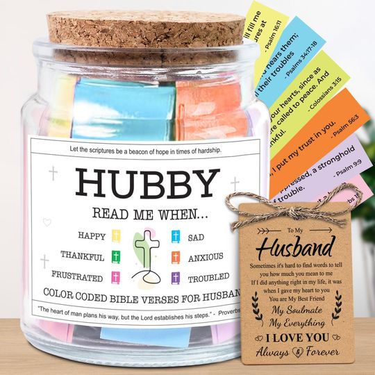 Bible Verse Jar for Husband, "Read Me When" Encouragement Gift, 92 Color-Coded Scriptures