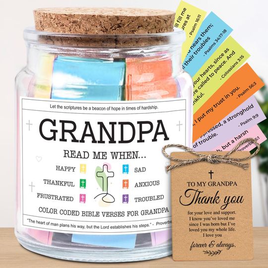 Bible Verse Jar for Grandpa, Christian Easter Gift Dad, Religious Encouragement Card, Scripture jar