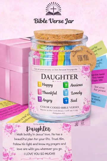 Discover Bible Verse Jar for Daughter  Christian Encouragement Gift, Color-Coded Scriptures