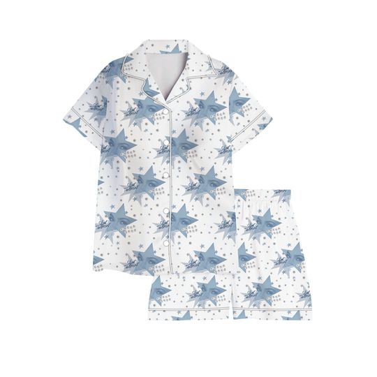 Freya Skye Silent Treatment Pajamas Set, Star Print PJ Shorts Set, Button Up Sleepwear, Cute Fan Gift Lounge Set Women