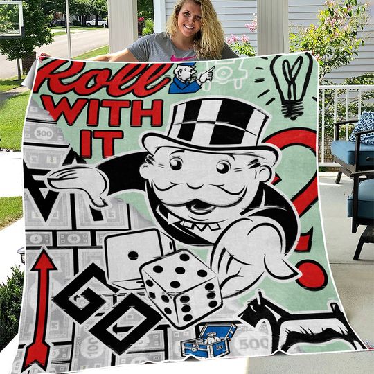 Northwest Hasbro Gaming Monopoly Roll Silk Touch Sherpa Throw Blanket