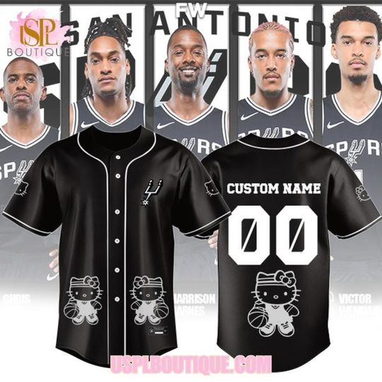 Custom San Antonio Spurs x Hello Kitty Night 2026 Baseball Jersey