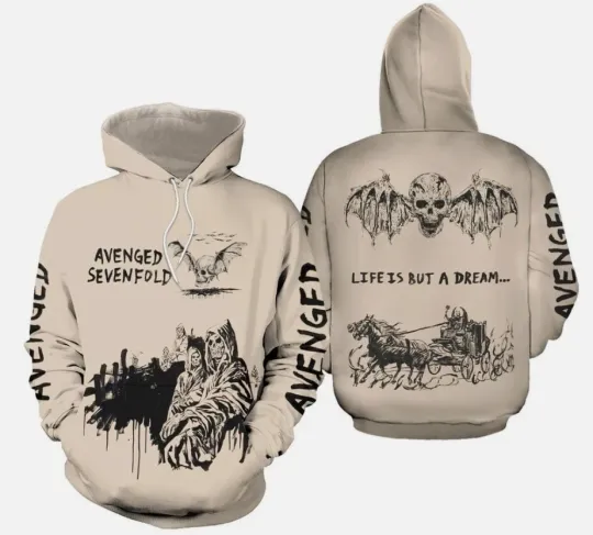 Discover Avenged Sevenfold Hoodie Life Is But A Dream Skull Bat Wings 3D Hoodie