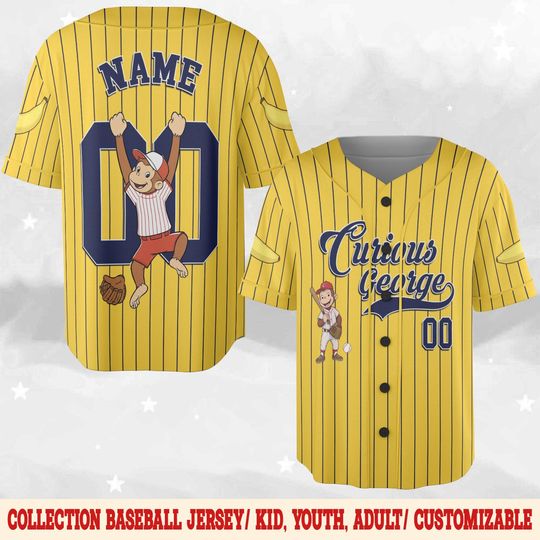 Curious George Birthday Baseball Jersey, Curious George Baseball Shirt, Curious George Birthday Jersey Shirt, Custom Baseball Jersey