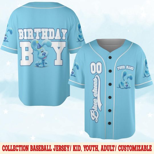 Discover Personalized Blue Clues Birthday Baseball Jersey, Blue Dog Lovers Birthday Boy/Girl Baseball Jersey, Birthday Blue Clues Family Tee NGPJ07