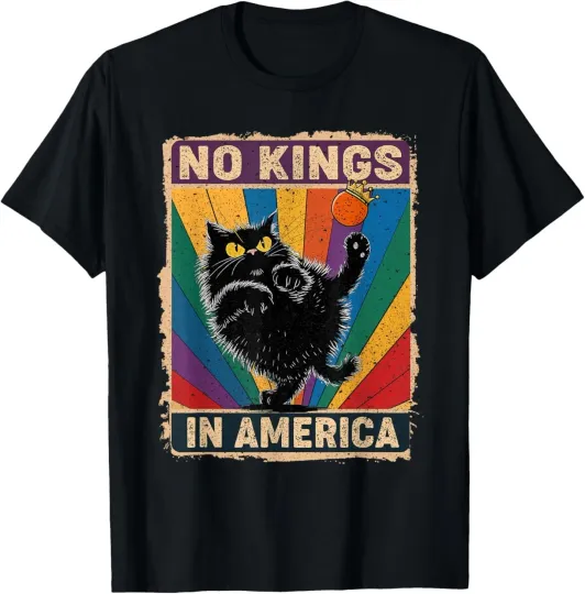Discover No Kings in America Black Cat Political Protest T-Shirt