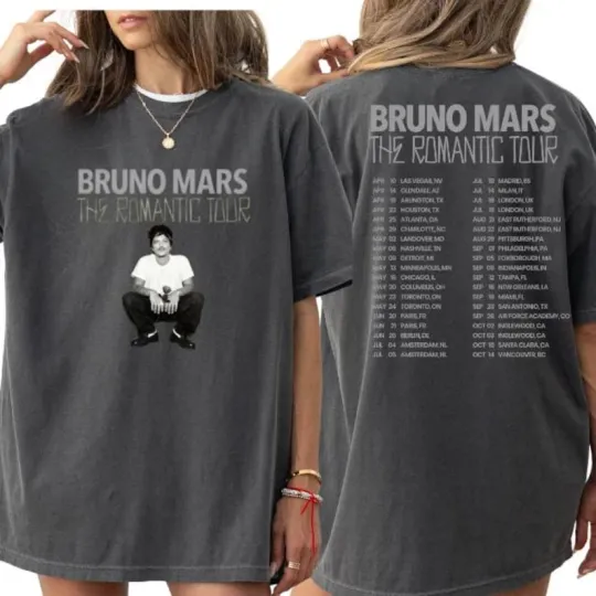 Discover Bruno Mars 2026 Tour Shirt Romantic Concert Tee Front & Back Print