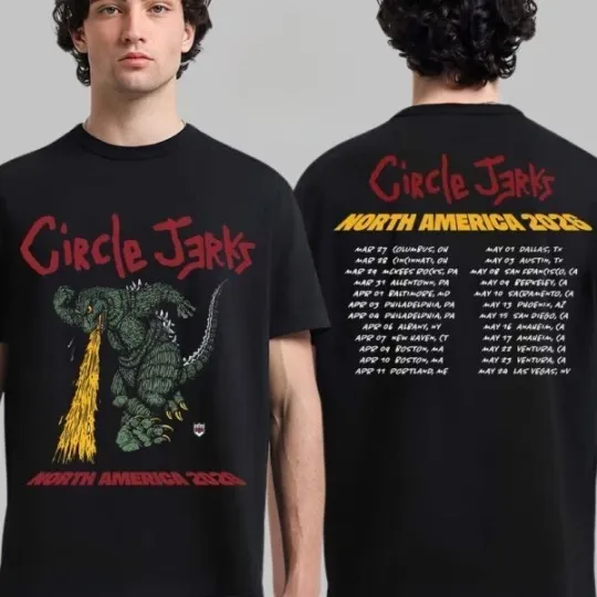 Circle Jerks North America Tour 2026 Merch Tee god zilla Art Two Sided T-Shirt