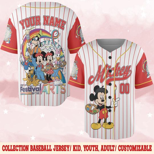 Custom Disney Epcot International Festival of the Arts 2026 Baseball Jersey, Mickey & Friends Jersey, Disney Baseball Jersey