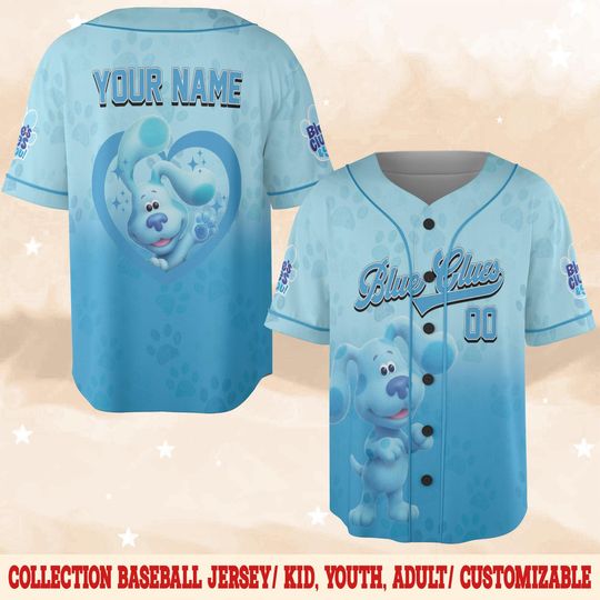 Discover Personalized Blue Clues Baseball Jersey,Blue Dog Lovers Birthday Girl Jersey, Baby Shower Gift, Birthday Boy Gift, Blue Clues Shirt