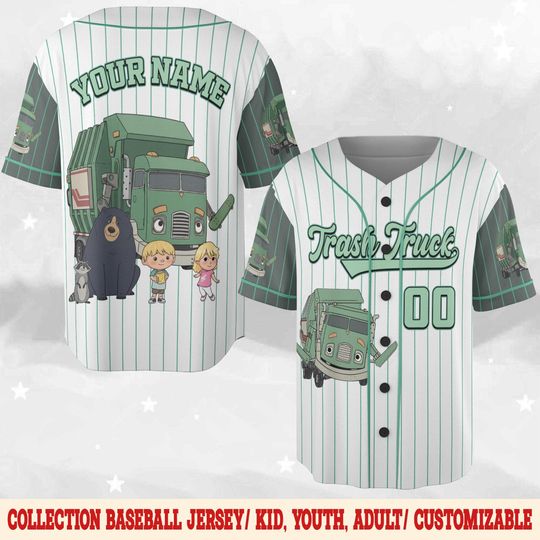 Personalized Trash Truck Baseball Jersey,Trash Truck Walter Olive Group Kid Youth Adult Baseball Team,Trash Truck Family Matching Tee