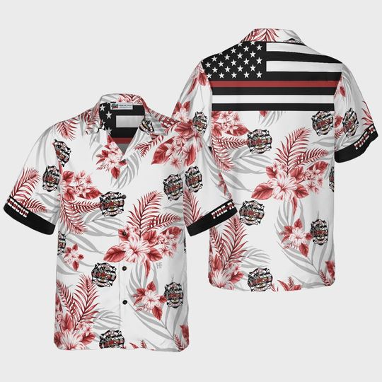 Discover Firefighter Hawaiian Shirt, American Flag Shirt, Firefighter Gift for Men,Patriotic AOP Button Up