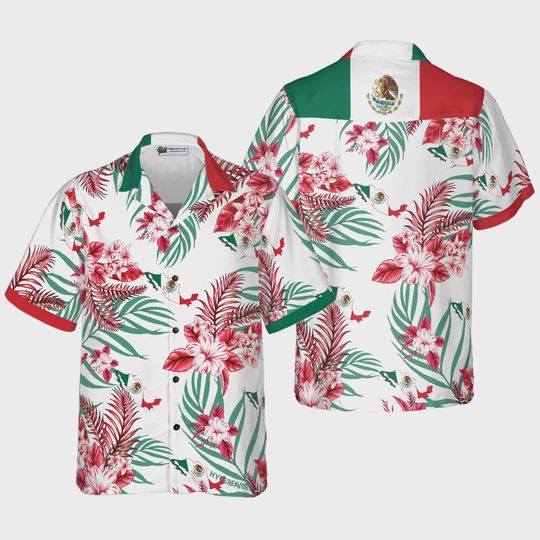 Discover Mexico Proud Hawaiian Shirt Short Sleeve Button Down Shirt Outfit Mexico logo Aloha Summer Beach Shirt