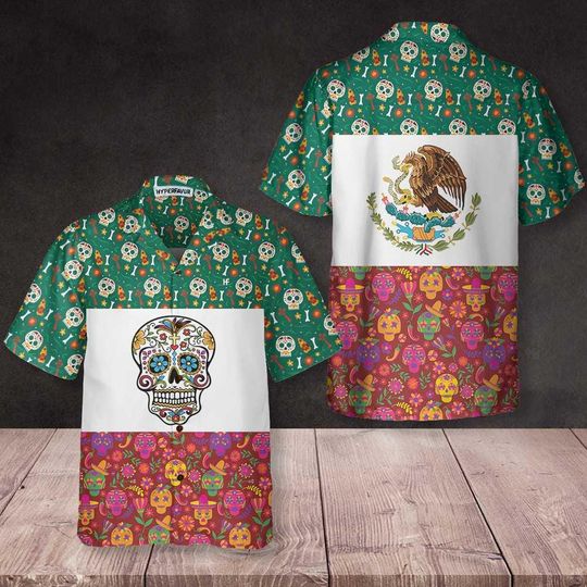 Discover Mexico Flag Dia De Los Muertos Sugar Skull Hawaiian Shirt Cinco De Mayo Shirt