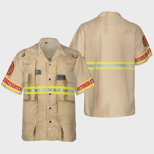 Discover Proud Retired Firefighter Hawaiian Shirt, Cream Life Vest Work Uniform Fire Fireman Shirt