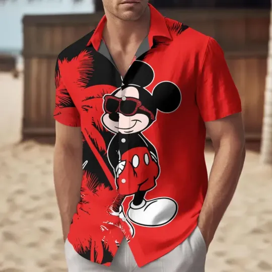 Discover Disney Cool Mickey Mouse Red Sunglasses Happiest Summer Vibe Hawaiian Shirt