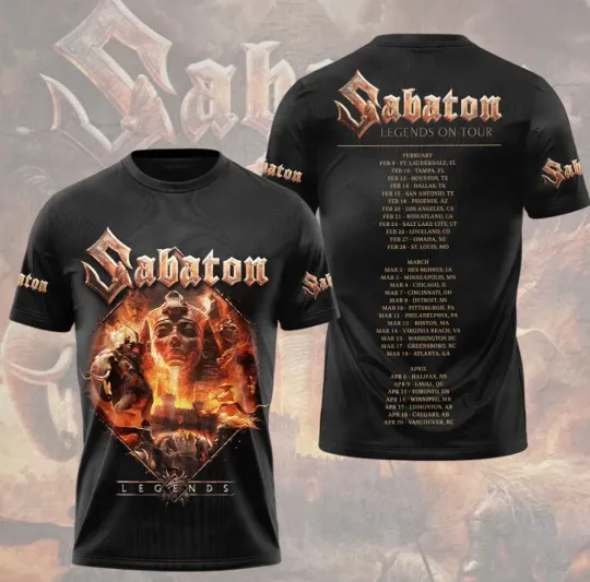Discover Hot Sabaton Band Legend On Tour 2026 3D T-Shirt